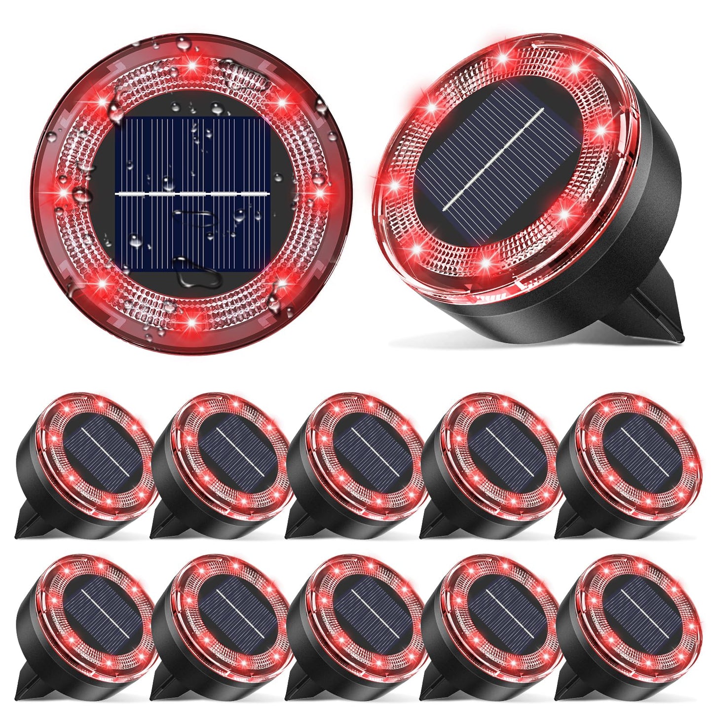 vighep Mini Solar Ground Lights, 12 Pack Solar Lights Outdoor Waterproof, Upgraded LED Flat Landscape Lighting for Outside Pathway Garden Patio Yard Driveway,Red