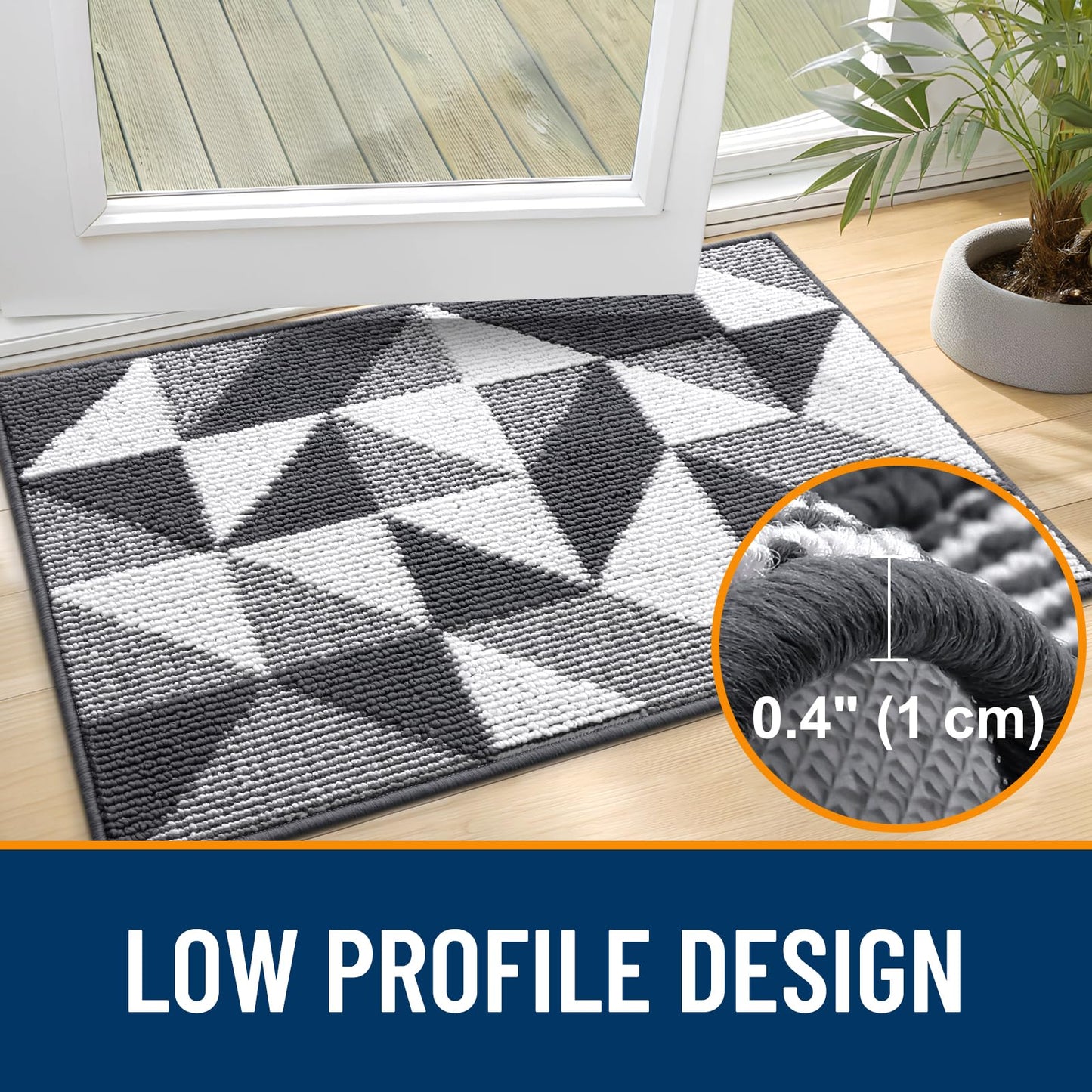 OLANLY Large Door Mat Indoor Entrance Washable 59x35, Odor-Free Low-Profile Front Back Geometric Doormat, Absorbent Resist Dirt Entry Carpet, Easy to Clean Sturdy Floor Mats for Entryway, Dark Grey