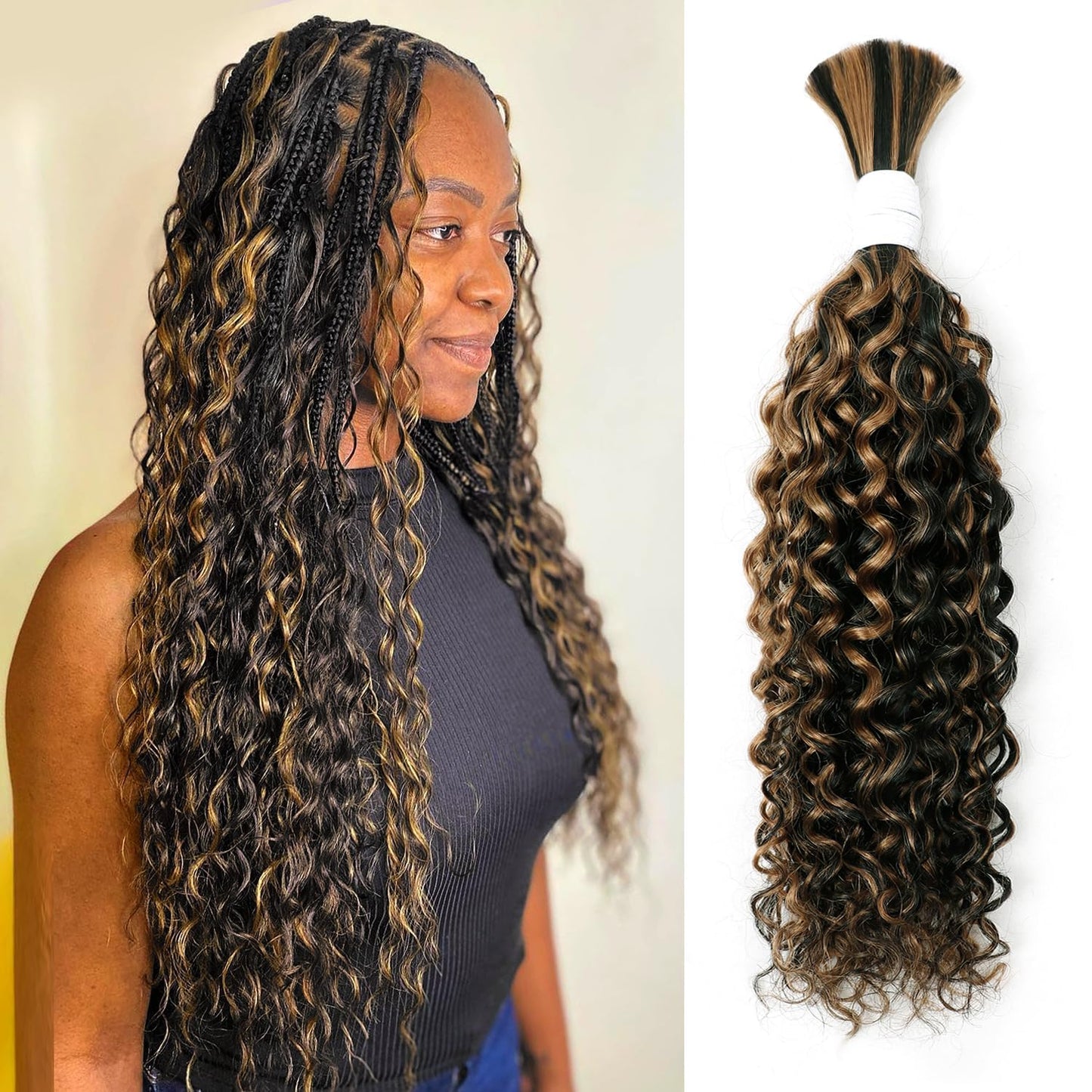 Liqusee Water Wave Curly 1B/30 Human Braiding Hair 100g One Bundle/Pack Bulk Human Hair No Weft Braiding Hair for Boho Braids (2