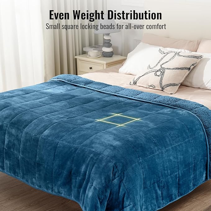 Uttermara Weighted Blankets for Adults Full Size, 15lbs 48x72 inches Blanket with Soft Warm Plush Sherpa Fleece, Washable Thick Heavy Throw for Sleep, Anxiety and Calming, Slate Blue