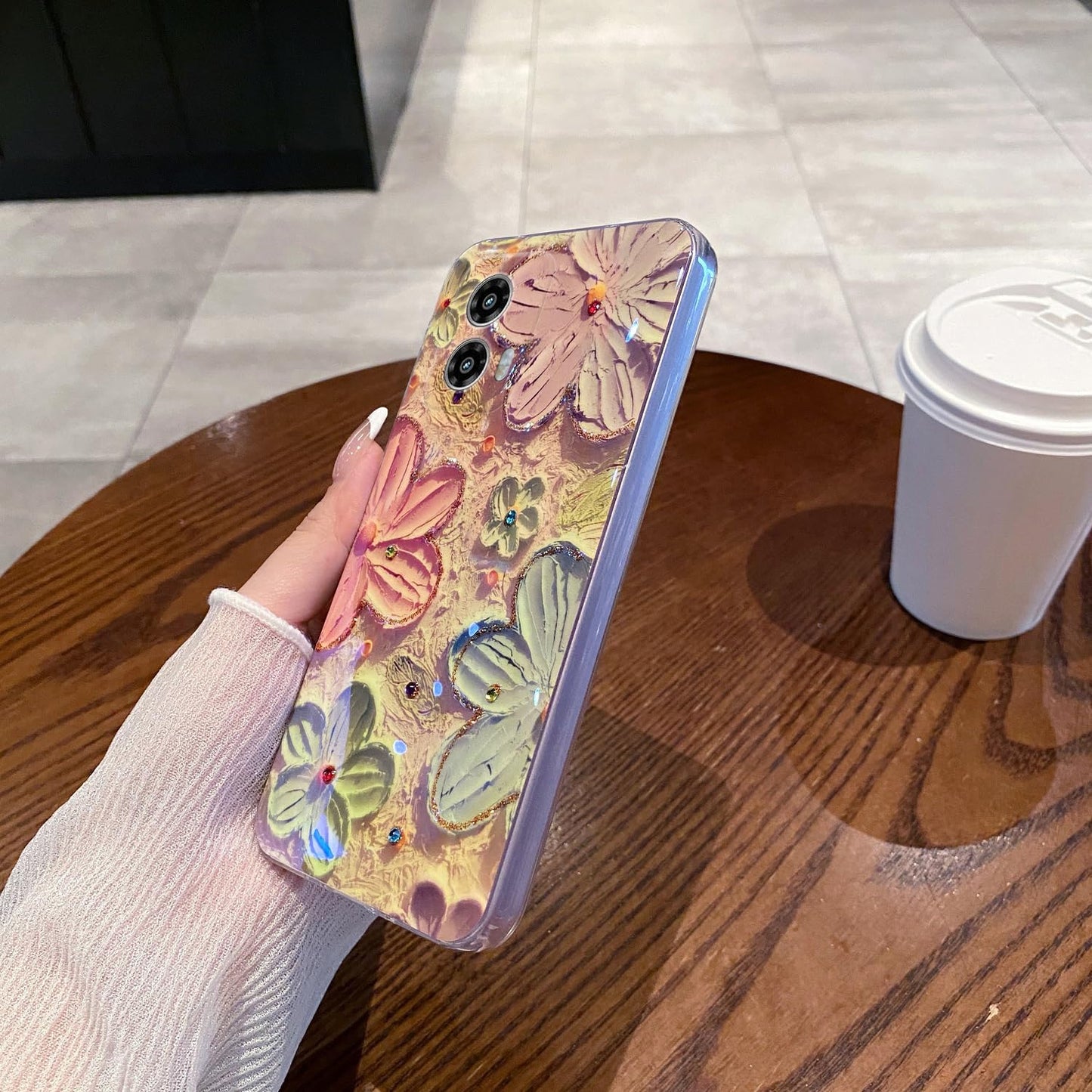 Leleyun Case For Motorola Moto G Stylus 5G 2024 6.7, Colorful Retro Oil Painting Printed Flower Cute Pattern With Glitter Gem Ph