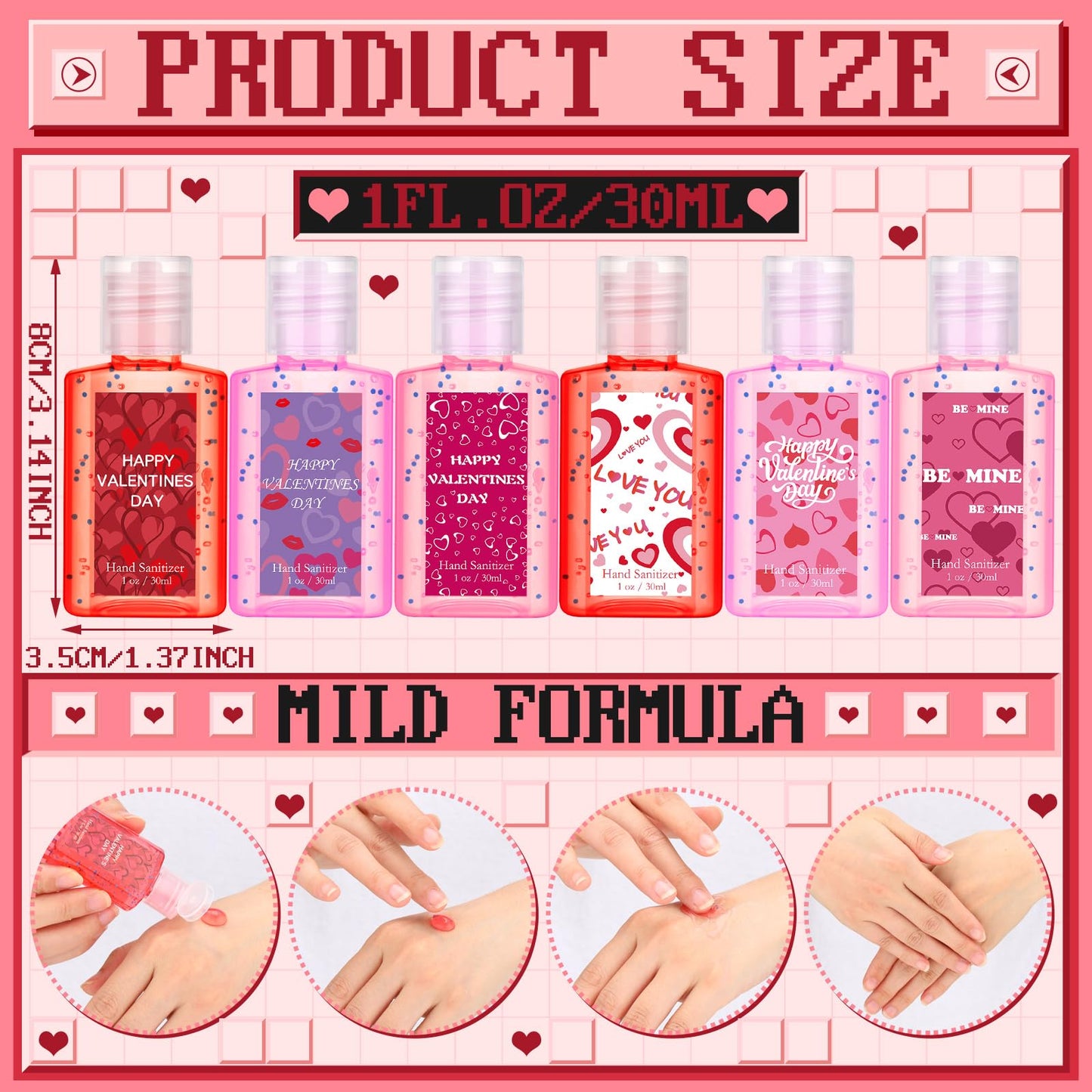 24 Pack Valentines Mini Hand Sanitizers Bulk Travel Size 1 oz Small Hand Sanitizer Gel Scented Heart Conversation Valentines Gifts Favor Galentines Day Gift Basket Stuffer Adult Teacher Women Wife