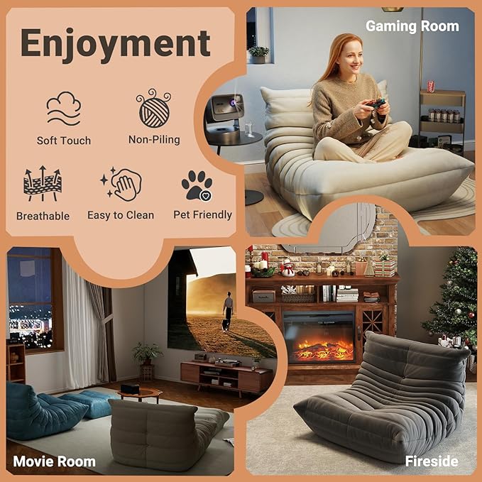 Bean Bag Chairs for Adults - Comfy Memory Foam Fireside Chair, Adult Size with Soft Dutch Velvet Fabric Beanbag Couch, Versatile for Living Room, Dorm, Reading Corner & Gaming (White)