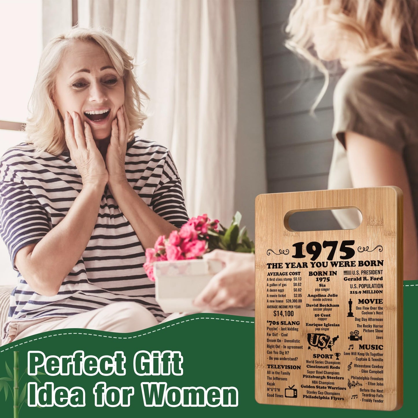 50th Birthday Gifts for Women Men, 1975 Birthday Gifts for Her Him, 50 Years Old Gifts, 50th Birthday Gift Ideas, 50th Birthday Decorations for Women Men, Back in 1975 Cutting Board Gifts