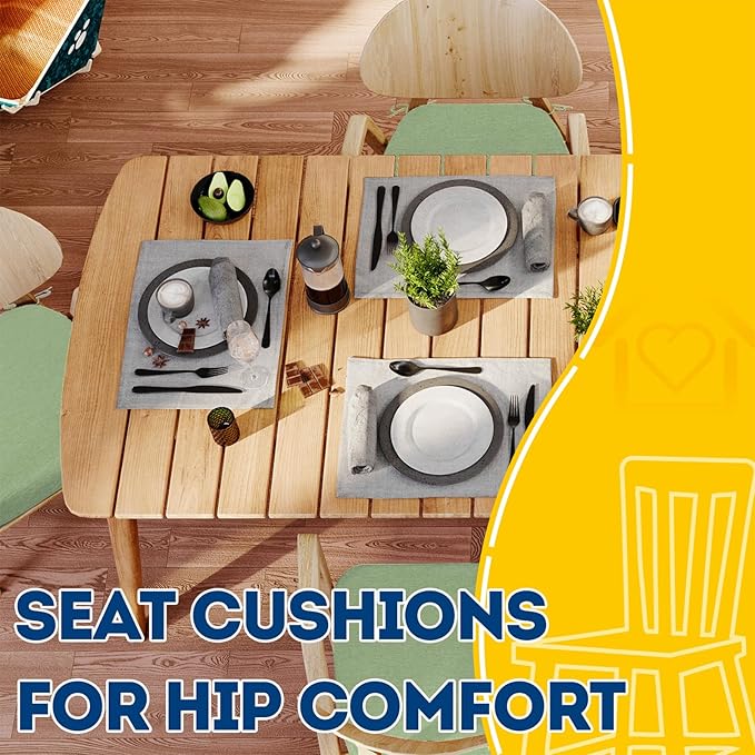 AAAAAcessories D-Shaped Chair Cushions, 2" Thick Dining Chair Pads with Ties and Removable, Machine-Washable Cover, 17" x 16", Set of 2, Pear Green
