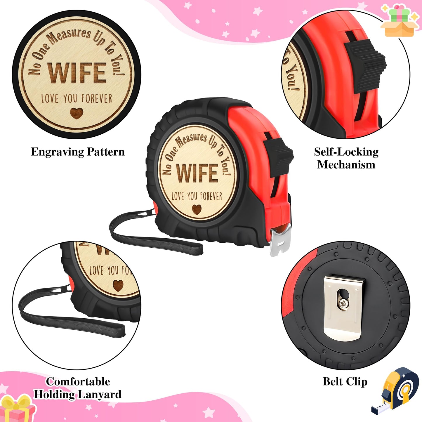 Sensi Blue Birthday Gifts for Wife from Husband Kids,Wife Mothers Day Gift Ideas,to My Wife Anniversary Wedding Christmas Valentines Day,Romantic Gifts for Her Unique,Cute Tape Measure 16ft Tool Gift