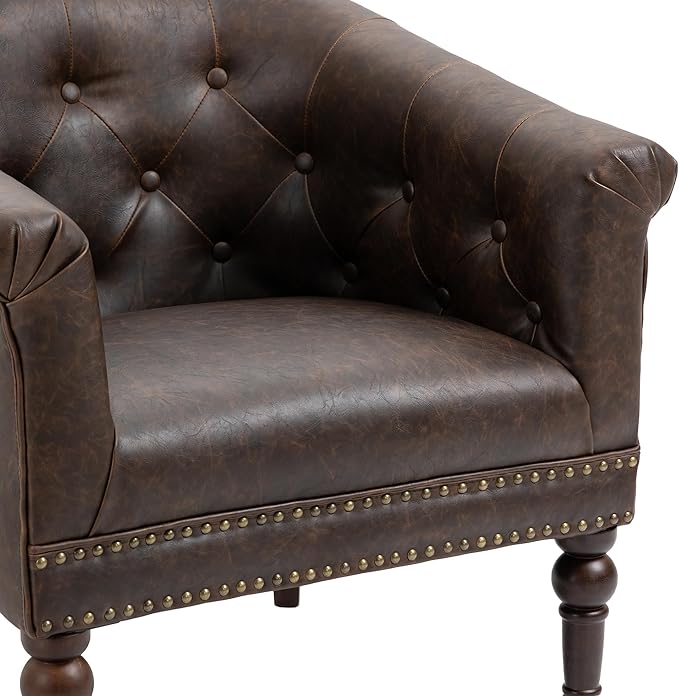 UIXE PU Leather Barrel Club Chairs Set of 6, Modern Arm Accnet Chair Comfy Upholstered Armchair, Nailhead Trim Living Room Single Sofa Reading Seat Bedroom Side Sitting for Office, Chocolate