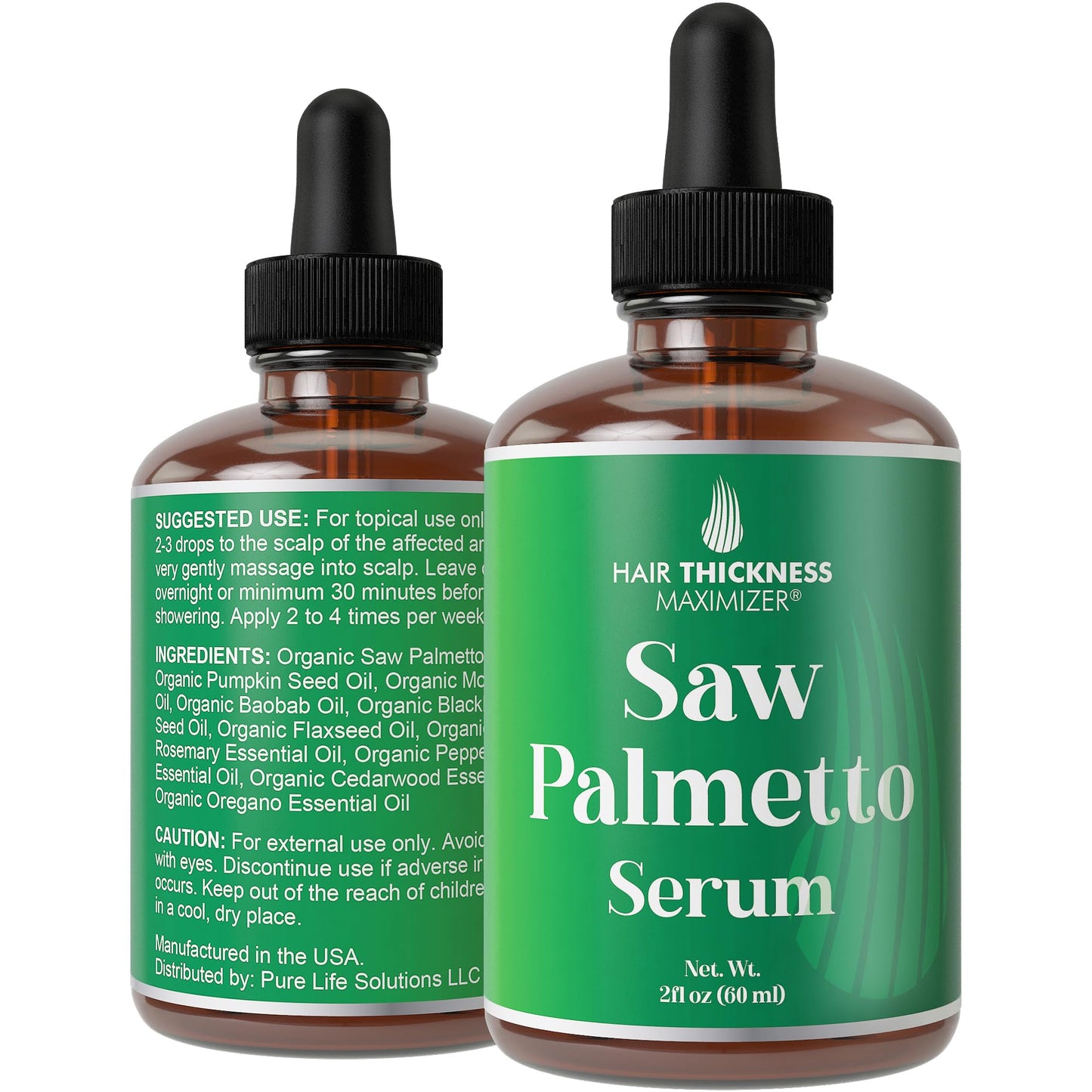 Saw Palmetto Serum for Hair Growth and Thickening - With Rosemary, Peppermint, Pumpkin Seed Oils. Vegan Moisturizing and Strengt