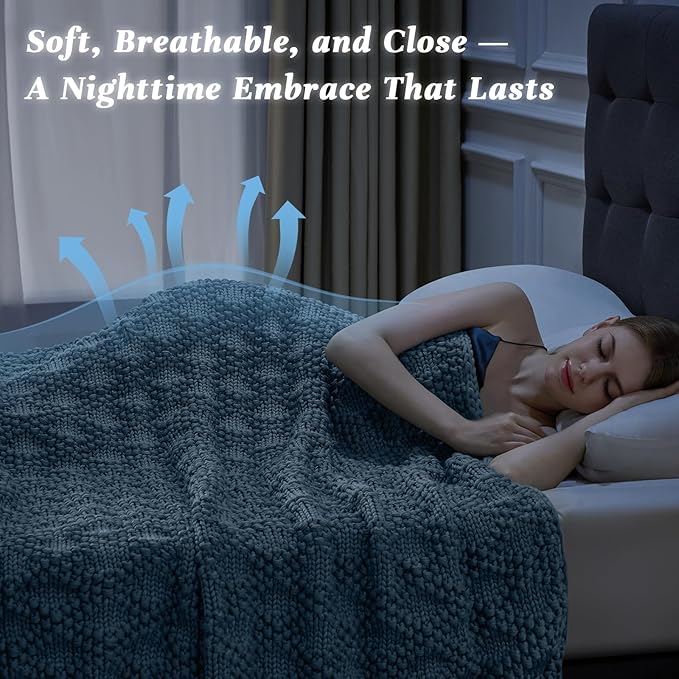 Knitted Weighted Blanket for Adult, Chunky Knit Weighted Throw for Sleep 48"*72" 20lbs, Cooling Breathable Heavy Blanket for Hot Sleepers, Machine Washable Blanket for Room Decor(HazeBlue)