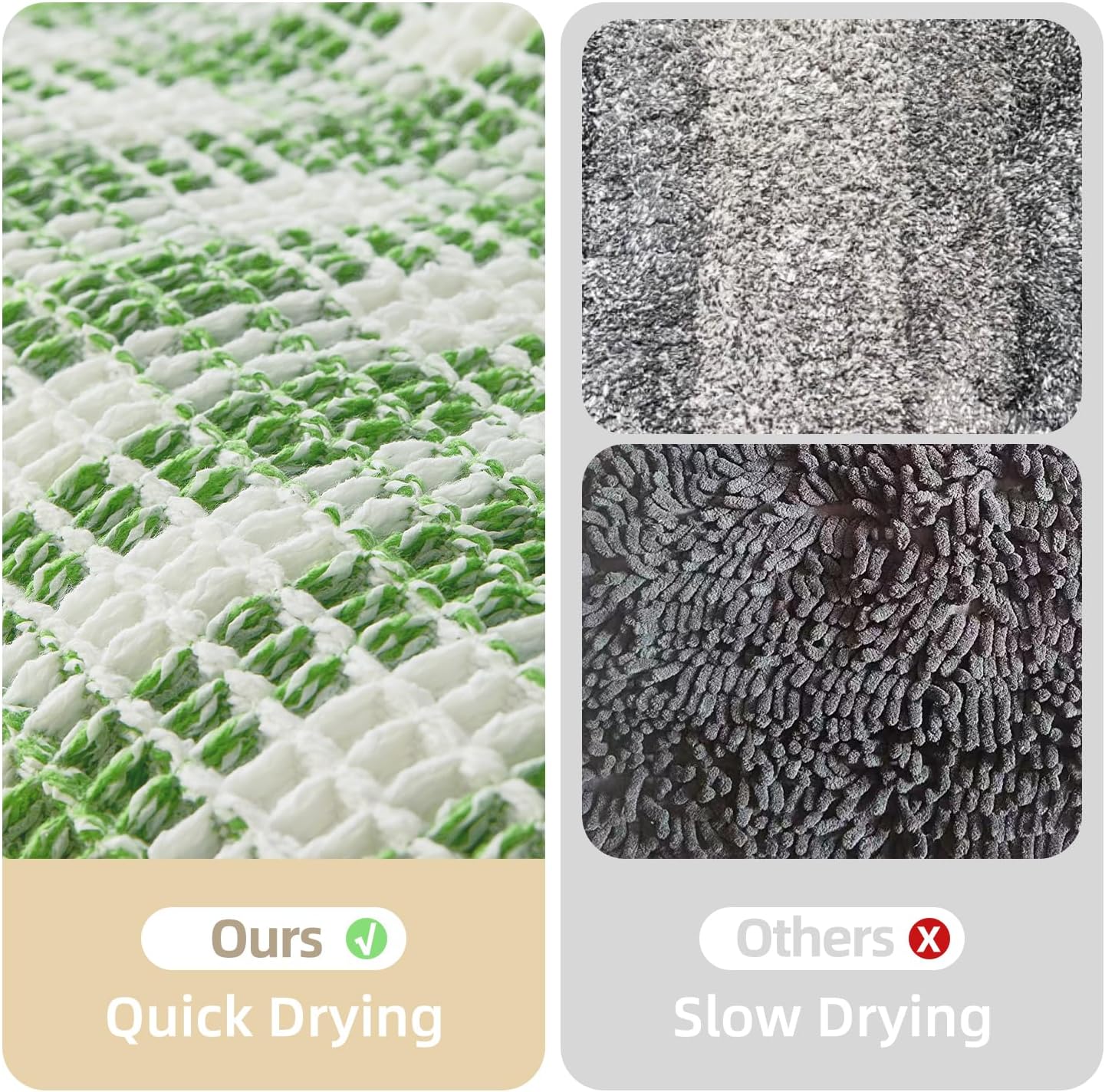 Waffle Runner Rug Bathroom, Long Boho Bathroom Rugs Non Slip Washable Absorbent Checkered Bathroom Mat Quick Dry Cute Bath Mat, 60"x24" Green and White