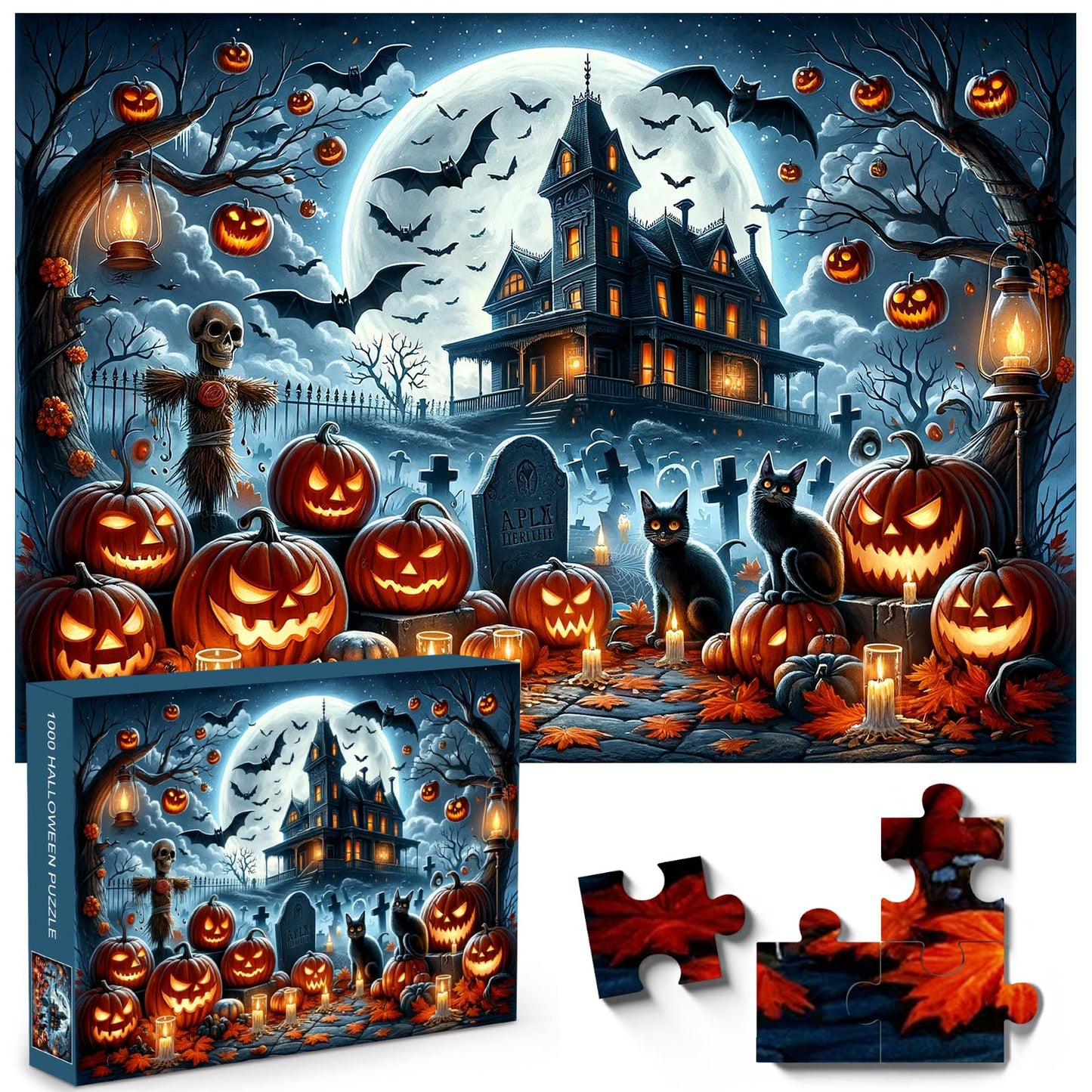 Halloween Nightmare 1000-Piece Jigsaw Puzzle for Adults|Creative Play & Holiday Party Gifts |28 x 20 Inches|Horror Haunted House Pumpkin, Skeleton, Ghost, Grave Theme Puzzles (Halloween -1, 1000)