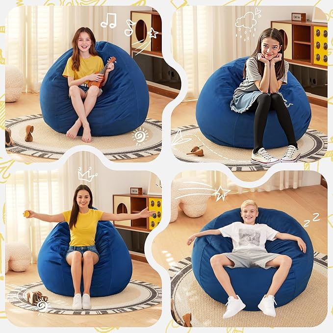 HABUTWAY 2FT Bean Bag Chair, 2' Beanbags Small Bean Bag Chairs with Filling, Teardrop Bean Bag Chair Luxurious Velvet Ultra Soft Fur with Removable Cover (Blue)