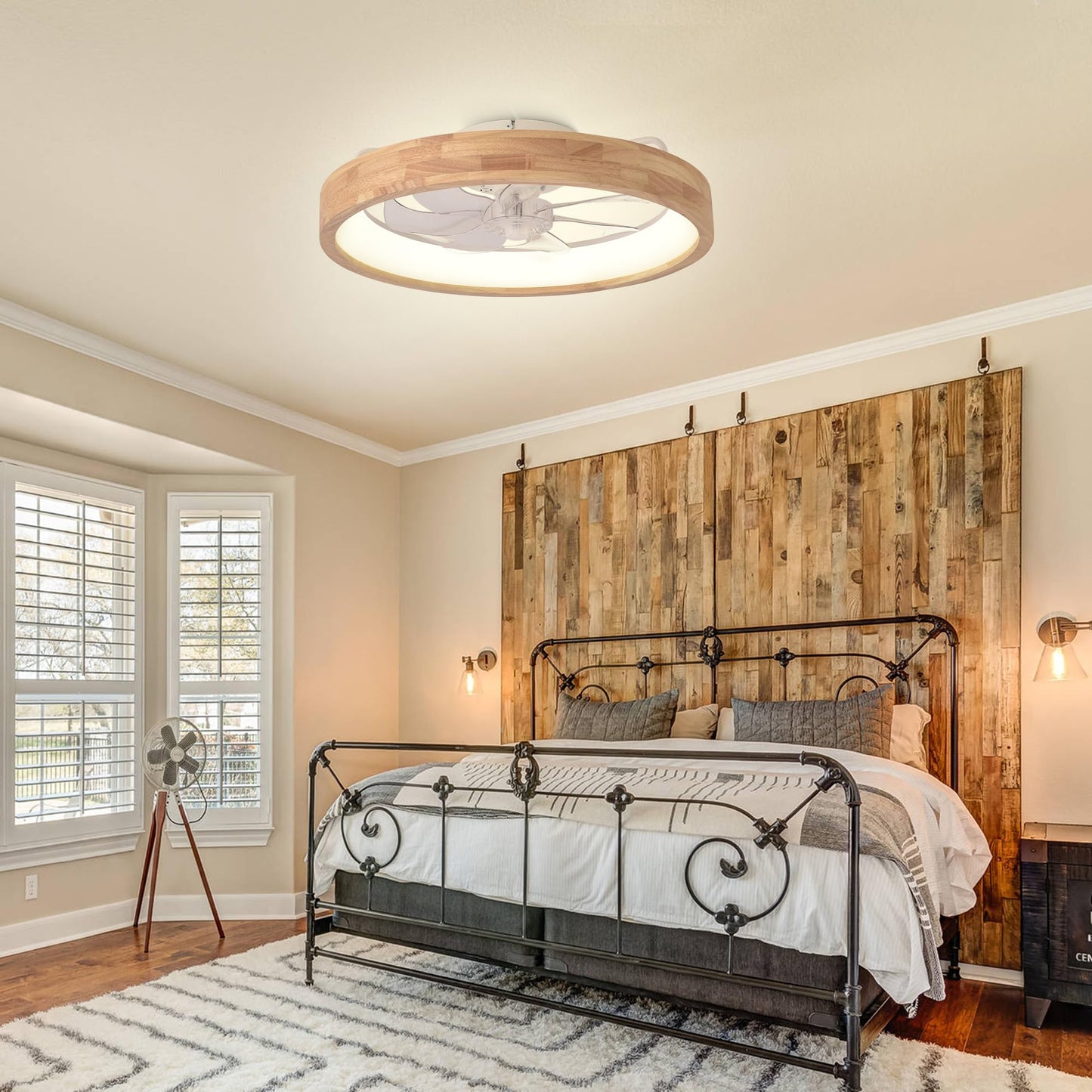 Oaks Aura 20” Ceiling Fan with Light, 3 Color Dimmable LED, 6 Speeds,Reversible Modern Wooden Flush Mount Low Profile Ceiling Fans with Lights and Remote for Bedroom/Kidsroom/Dinng Room