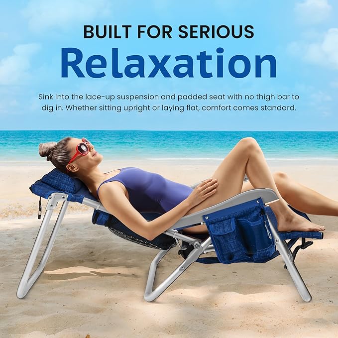 Homevative Cooler+ Folding Backpack Beach Chair with 5 Positions, Towel bar, XL Cooler Pouch, Storage Net, Cup and Phone Holder, Breeze, 2 Pack
