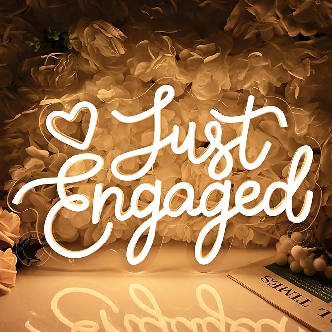 SYLHOME Just Engaged Led Neon Light Sign Heart Wall Decor Sign Wedding Proposal Married Party Bridal Shower Engagement Bac...