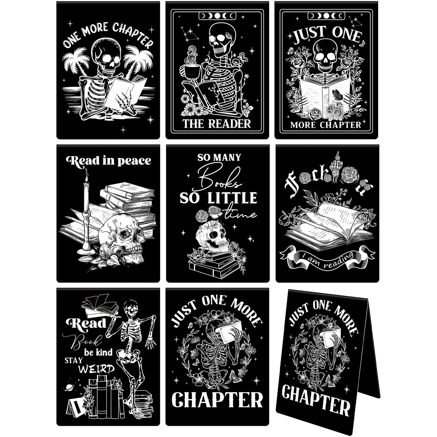 Gothic Skeleton Magnetic Bookmarks: 8 Pcs Horror Skull Magnet Book Page Markers Black Romance Book Mark for Reading, Gifts for Women Men Book Lovers Office School Supplies