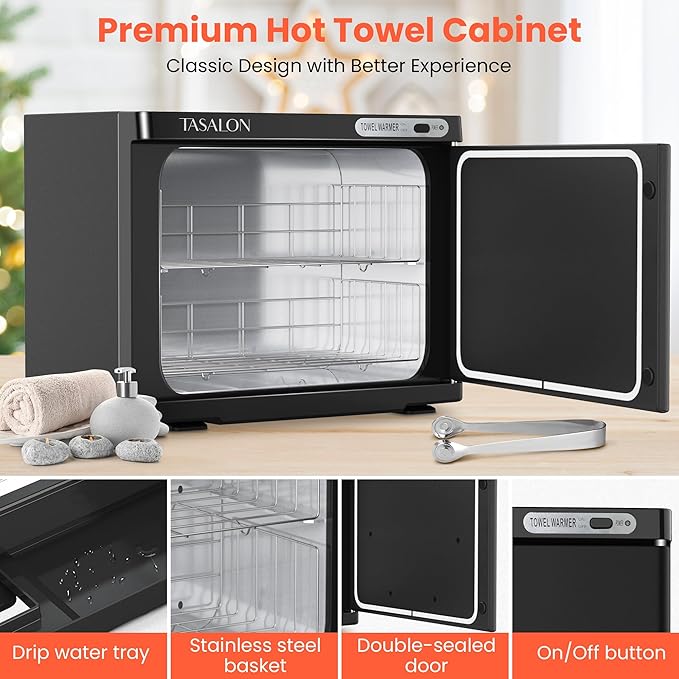 TASALON Professional Hot Towel Warmer Cabinet, 23L Large Capacity, Use for Facial Spa, Hair Beauty, Salon Equipment and Home, Perfect Temperature for Towel Warmer, Fits up to 72 Small Towels - Black