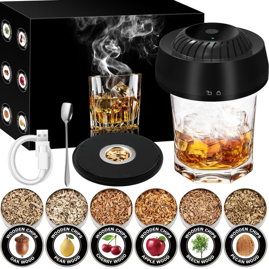 Whimypey Electric Whiskey Smoker Kit with 6 Wood Chips, Electric Cocktail Smoker Kit Built-in Lighter, No Butane Needed, Gifts for Christmas, Gifts for Men, Dad, Husband