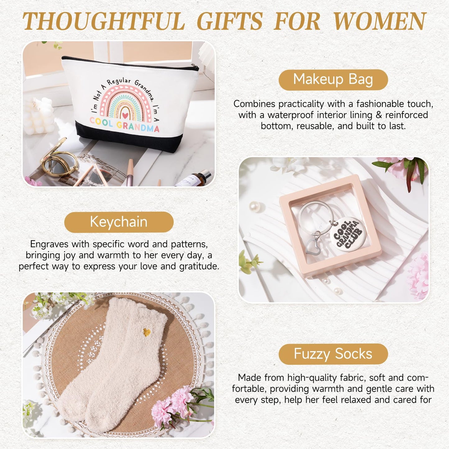 iAOVUEBY Grandma Gifts for Women Birthday Mothers Day Gifts Set from Granddaughter Grandson Grandchildren, Canvas Tote Bag Gift Basket Thanksgiving Ideas Gift for Grandmother