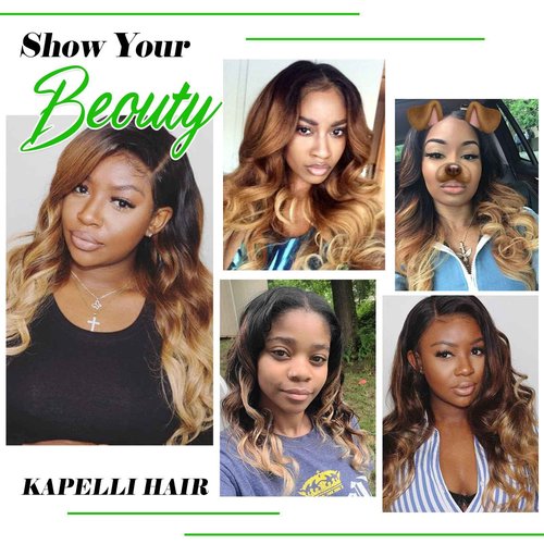 Brazilian Virgin Hair Body Wave Ombre Human Hair 3 Tone, 3 Bundles Ombre Brazilian Hair Extensions (T1B/4/27, 14" 16" 18")