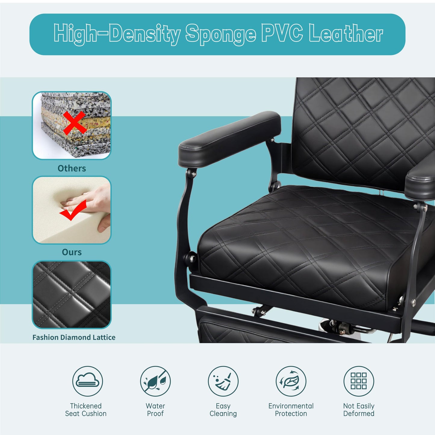 Barber Chair Hair Salon Chair,Heavy Duty 700 LBS, for Hair Stylist Barber Beauty Tattoo Massage(Black Black)