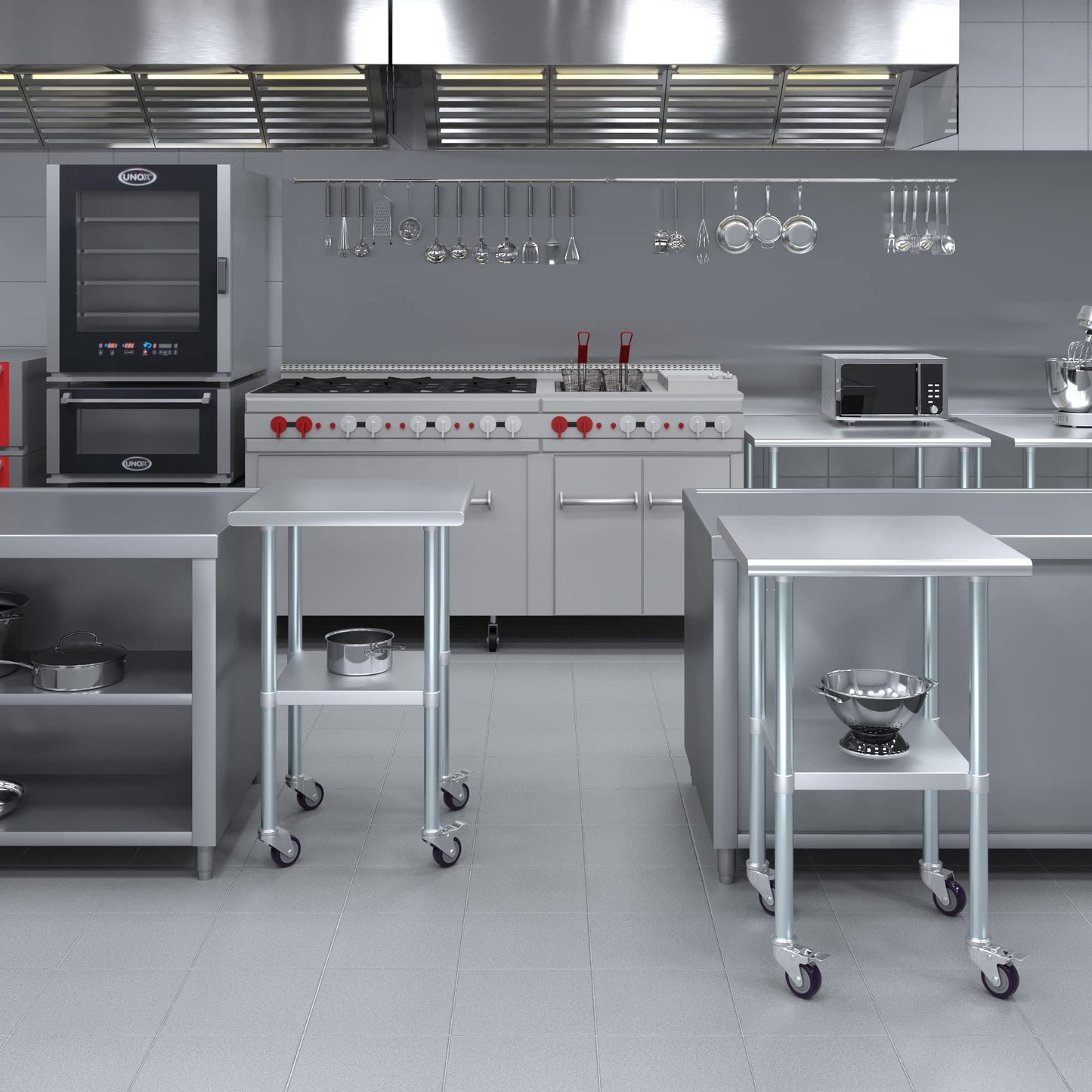AmGood 24 in. x 24 in. Stainless Steel Work Table with Wheels | Metal Kitchen Food Prep Table | NSF