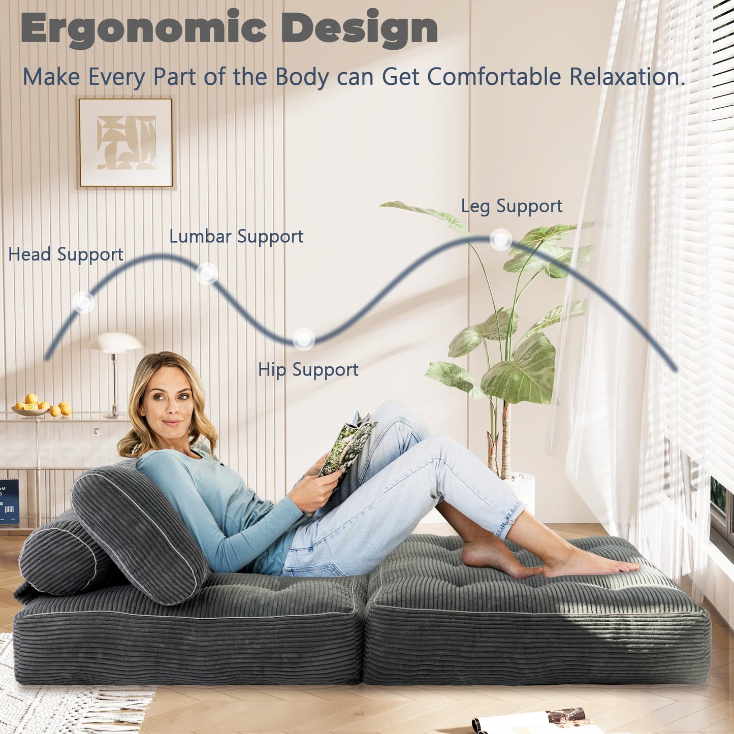 LFCREATOR Folding Sofa Bed,Convertible Sleeper Chair for Adults, Folding Sofa Bed Foam Filling Couch with Pillow，Sleeper Chairs Single Size Floor Mattress