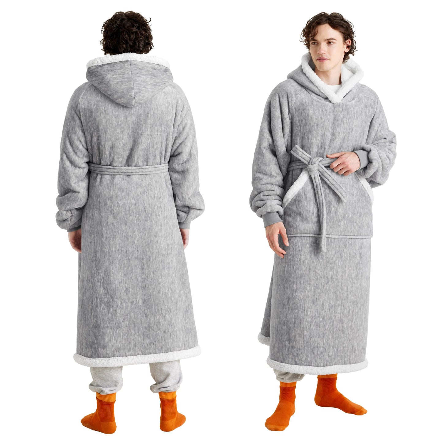 Bedsure Wearable Blanket Hoodie, Long Hooded Blanket Sweatshirt as Fathers Day Birthday Gifts for Dad, Cozy Sherpa Hoodie for Adult, Oversize, Concrete Grey