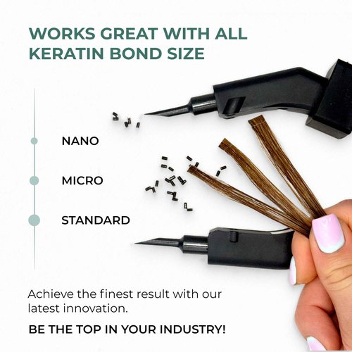 Professional Keratin Fusion Tool for Hair Extensions – Slim Long Heating Plates, Adjustable Temperature, Rapid Heat-UP, Seamless Fusion, Root Access, Salon-Quality Keratin Glue Gun (Black)