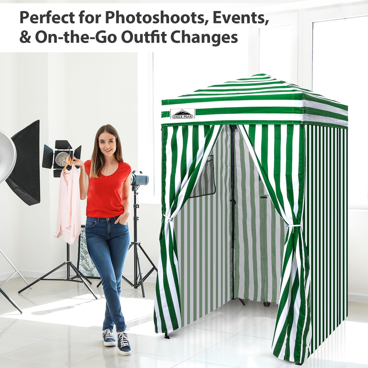 EAGLE PEAK Flex Ultra Compact 4x4 Pop-up Canopy, Sun Shelter, Changing Room, Portable Privacy Canopy Cabana for Pool, Fashion Photoshoots, or Camping, Green/White