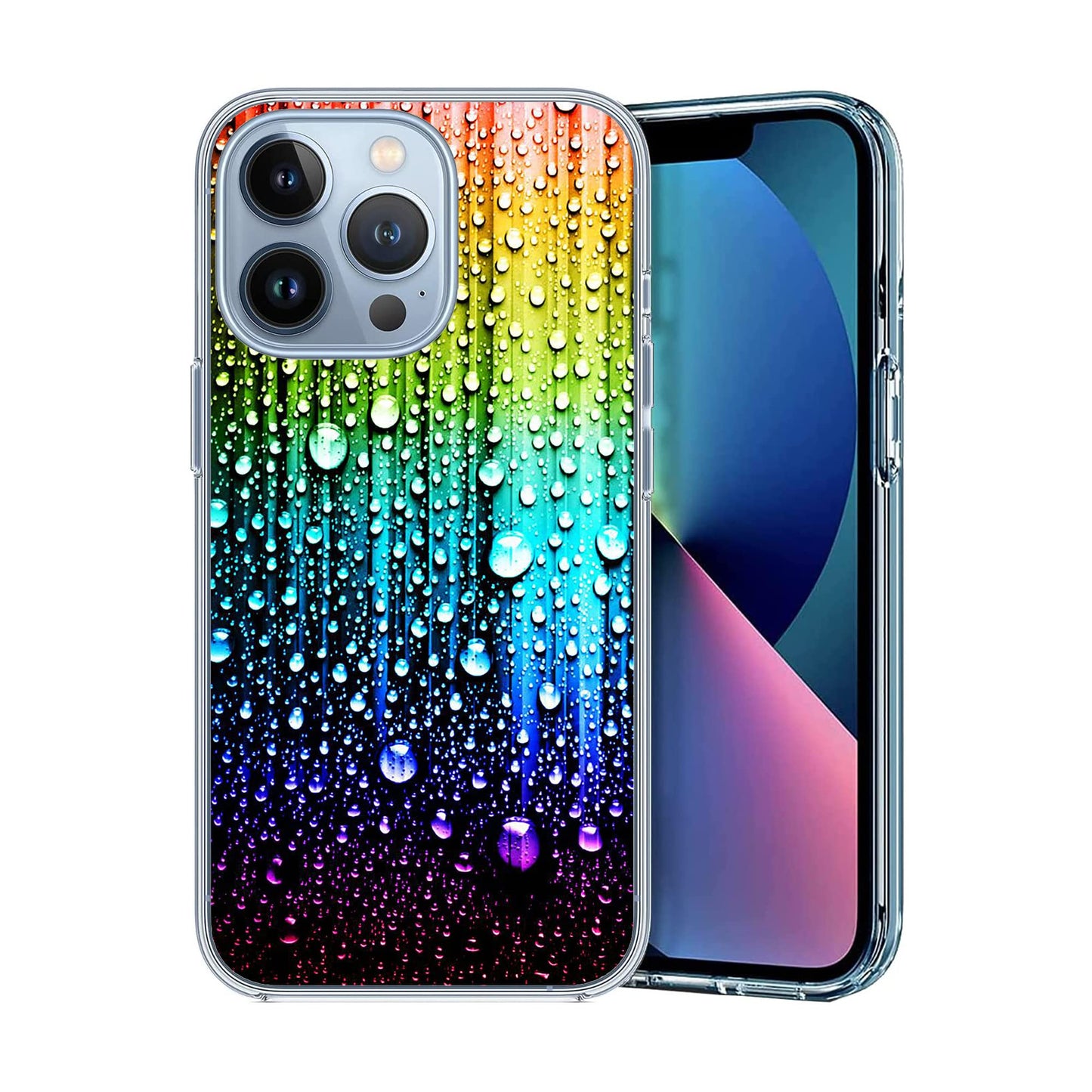 HANLINZHIYA Compatible with iPhone 13 Case, Aesthetic Colorful Rainbow Drops Clear Case Soft TPU Full Body Protection Cover Case