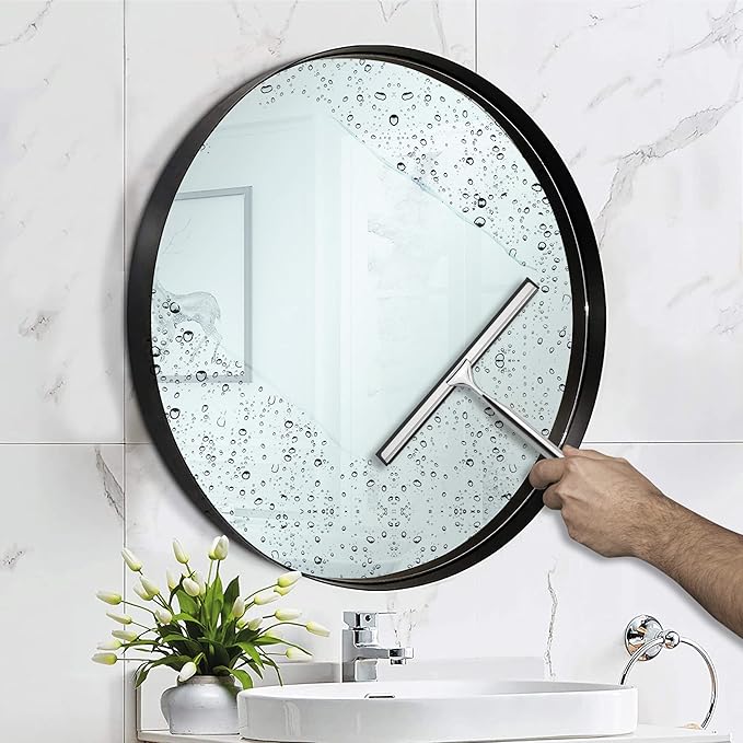 DSV Standard All-Purpose Shower Squeegee for Shower Doors, Bathroom, and Car Windshield - Stainless Steel Window Cleaner Tool with Adhesive Hook - 10 inch, Silver