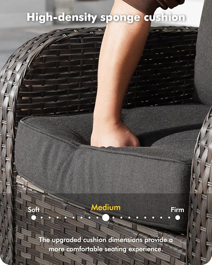 CAODOC 3-Piece Swivel Rocking Rattan Chair Outdoor, Patio Bistro Furniture Conversation Set, Wicker Chair with Coffee Table Black