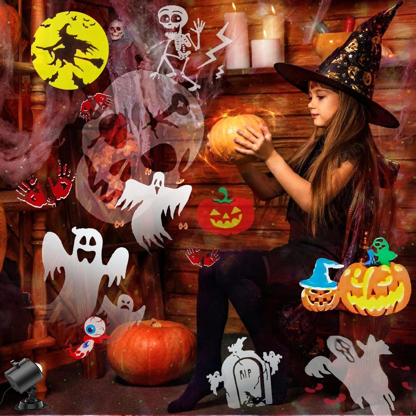 Brighter Halloween Decorations Projector Lights for Home, 2025 Upgraded Holiday Projectors with 19 HD Replaceable Slides (3D Ocean Wave & Patterns), Weather Proof Halloween Projector Light Show