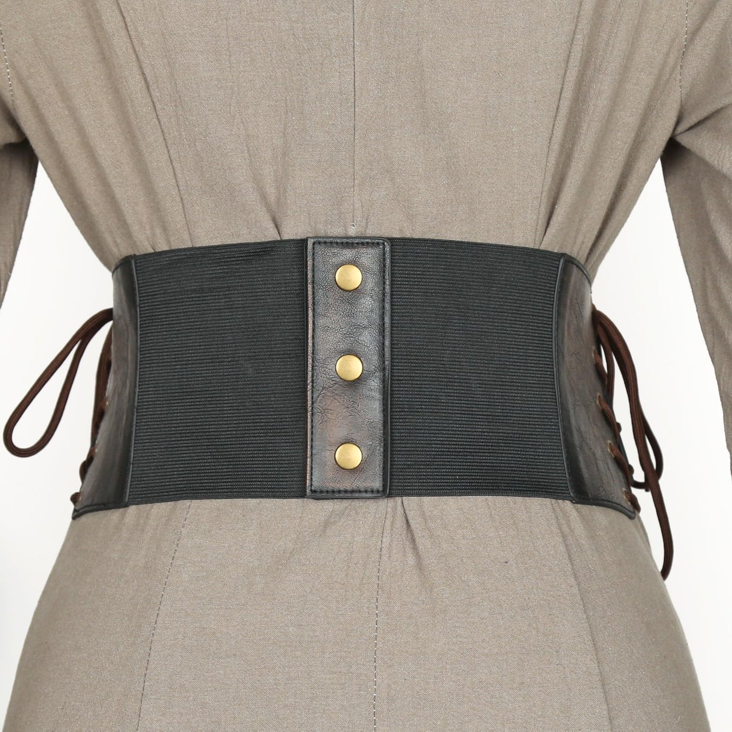 L'VOW Women Viking Leather Corset Belt Renaissance Brown Medieval Wide Lace-up Corset Belt(L)