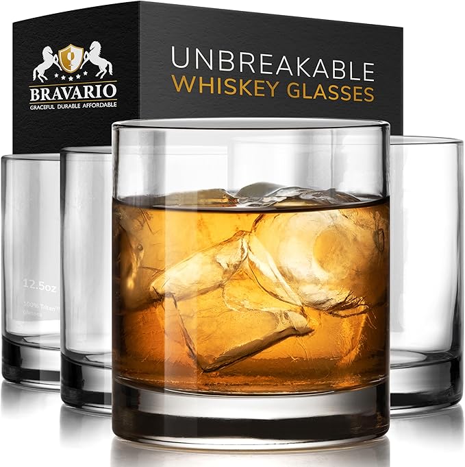 Bravario Unbreakable Tritan Plastic Whiskey Glasses | Shatterproof Double Rocks | Dishwasher-Safe | BPA-free | Perfect for...