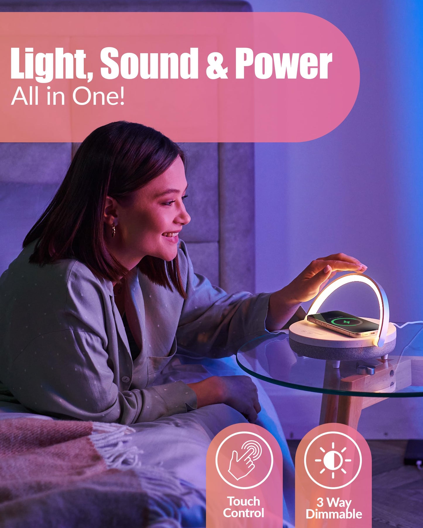 BELMAK Bedside Lamp with Wireless Charger, 6 in 1 Touch Bedside Lamp, Portable Bluetooth Speaker, Birthday Gifts for Women, Gift for Her, Mom, Dad, Mens Gifts for Birthday Unique