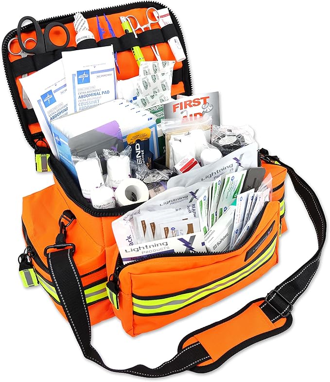 Lightning X Products Lightning X Mid-Sized First Responder EMT Bag | LXMB25 Fully Stocked Aid Kit w/ 200+ BLS Supplies - O...