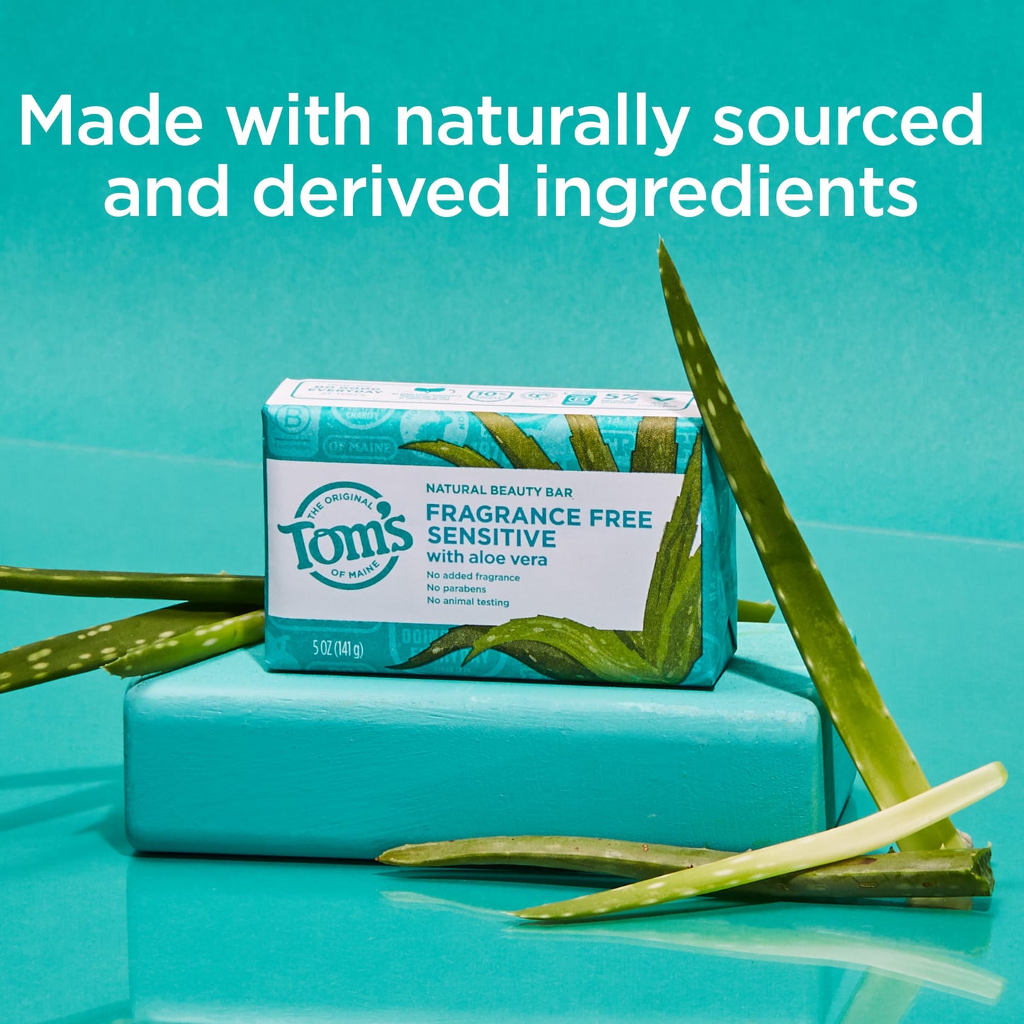 Toms of Maine Natural Beauty Bar Soap For Women and Men, Fragrance Free, Sensitive Skin, 5 oz Bar (Pack of 6)