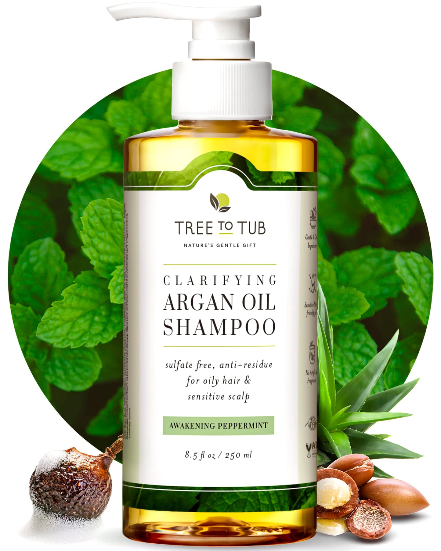 Tree to Tub Peppermint Shampoo for Oily Hair & Sensitive Scalp - Gentle Clarifying Shampoo for Build Up, Sulfate Free Anti Resid