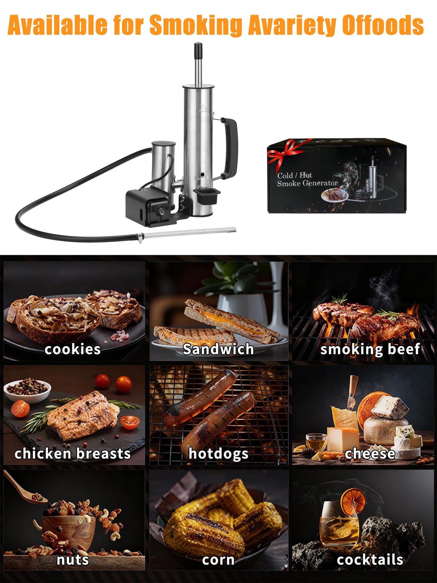 2026 Advanced Cold Smoke Generator, Tube for Pellet Smoker Upgrade, Smoker Attachment for Gas Grilling, Portable Cordless Electric, Hot or Cold Smoking: Fits Weber, Traeger, Pit Boss, East Oak ect...