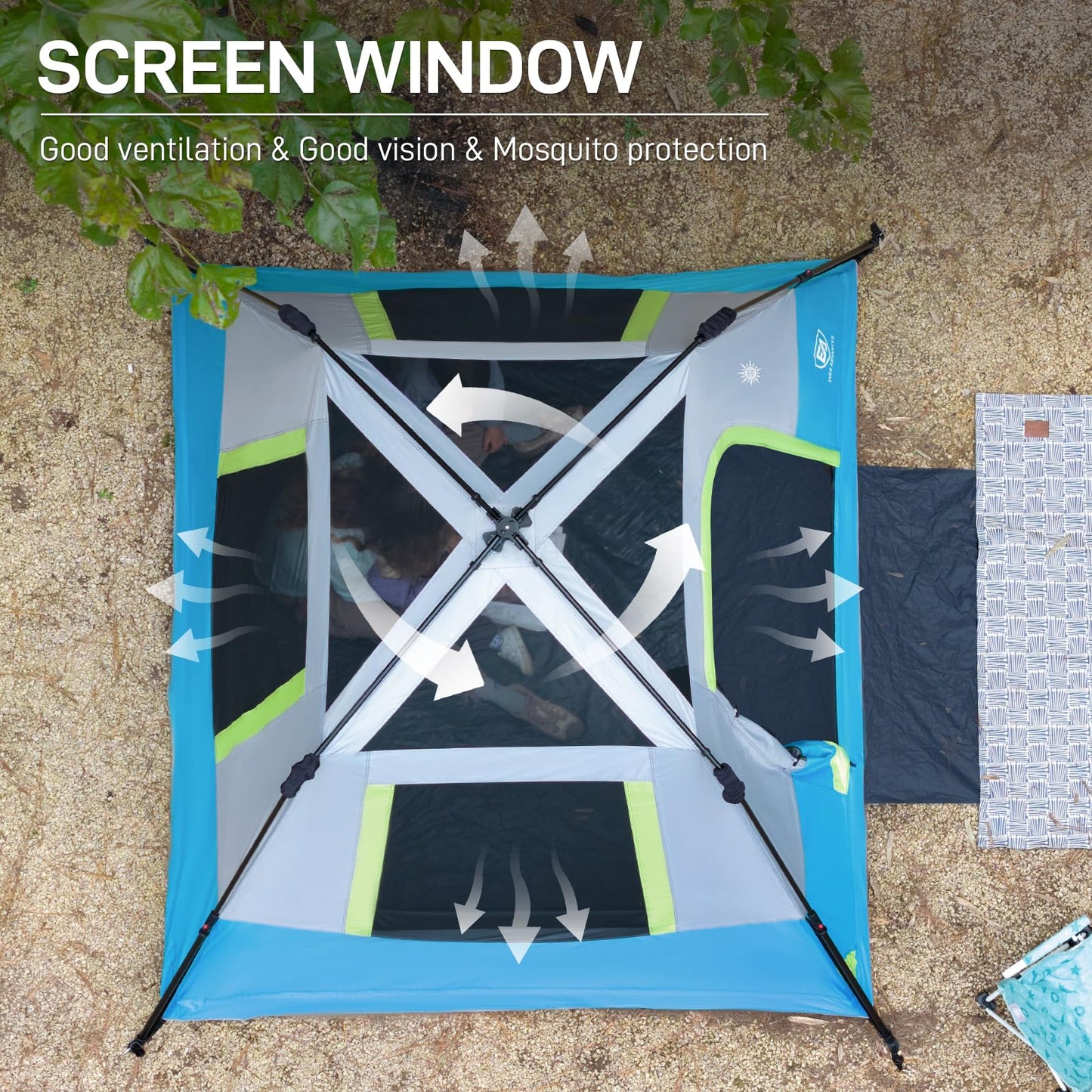 EVER ADVANCED 4 Person Blackout Camping Tent, 60s Easy Setup Instant Cabin Tent for Family, 4000mm Water-Resistant & UV Protection Light-Blocking Tent with Rainfly for Outdoor Travel, 8' x 7' x 59"