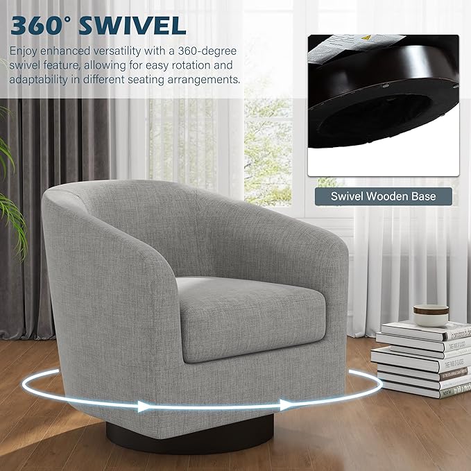 UIXE Swivel Barrel Accent Chair Armchair, Round Club Arm Chair in Fabric for Lving Room, Modern Upholstered Small Bedroom Single Sofa Side Seat, Set of 4, Light Gray