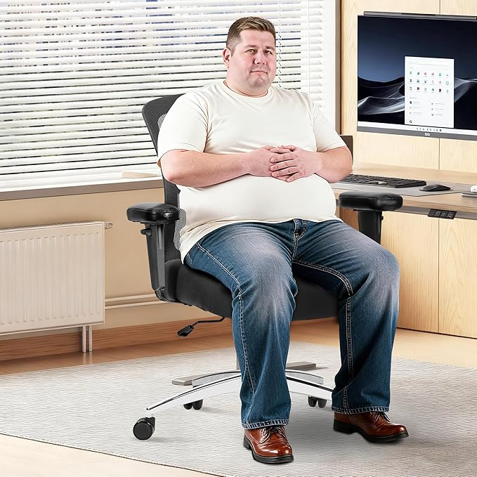 Big and Tall Office Chair 600lbs, Heavy Duty Ergonomic Mesh Chair, Computer Executive Desk Chair with Wide Thick Seat, Adjustable Armrests, Lumbar Support