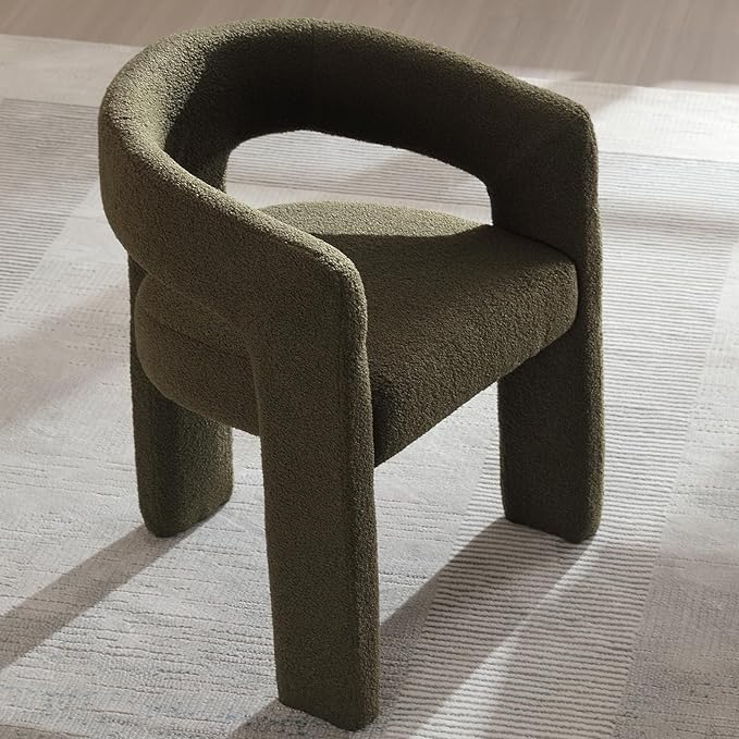 DAYALANE Modern Boucle Dining Chair, Sherpa Upholstered Accent Kitchen Chair with Arms Comfy Barrel Side Chair for Living Room/Home Office/Reception, Green