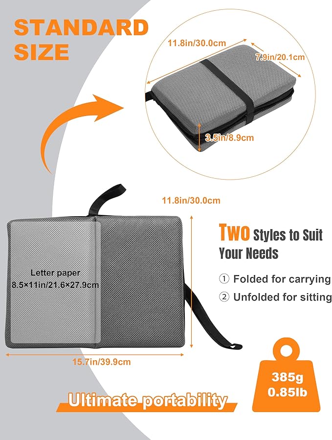 FASTMOMENT Airplane Seat Cushion Portable Travel Cushion for Comfort Foldable Stadium Pad with Breathable Fabric Seat Pad Perfect for Long Flights, Office, Bleacher, Camping
