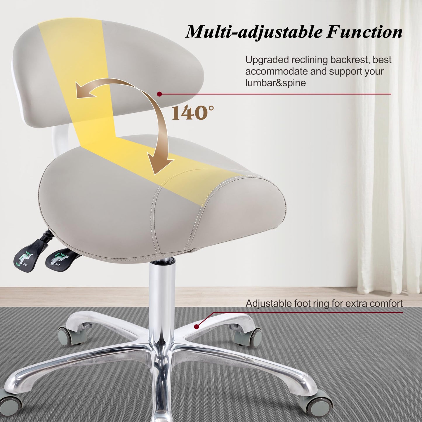 HNKastela Rolling Saddle Chair with Back Support, Height Adjustable Ergonomic Saddle Stool Chair with Wheels for Dental Hygienist,Salon,Esthetician…