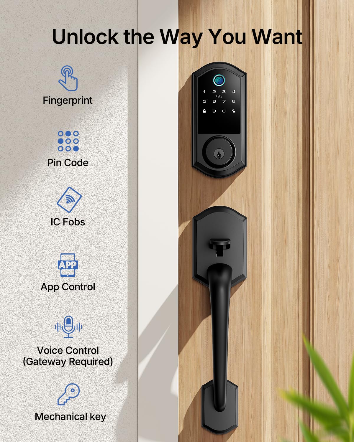 Smart Front Door Lock Set - Firstriver Keyless Entry Door Lock with Handle, Fingerprint Deadbolt, Keypad & Bluetooth App Control, Electronic Auto Lock, Compatible with Alexa & Google Assistant, Black