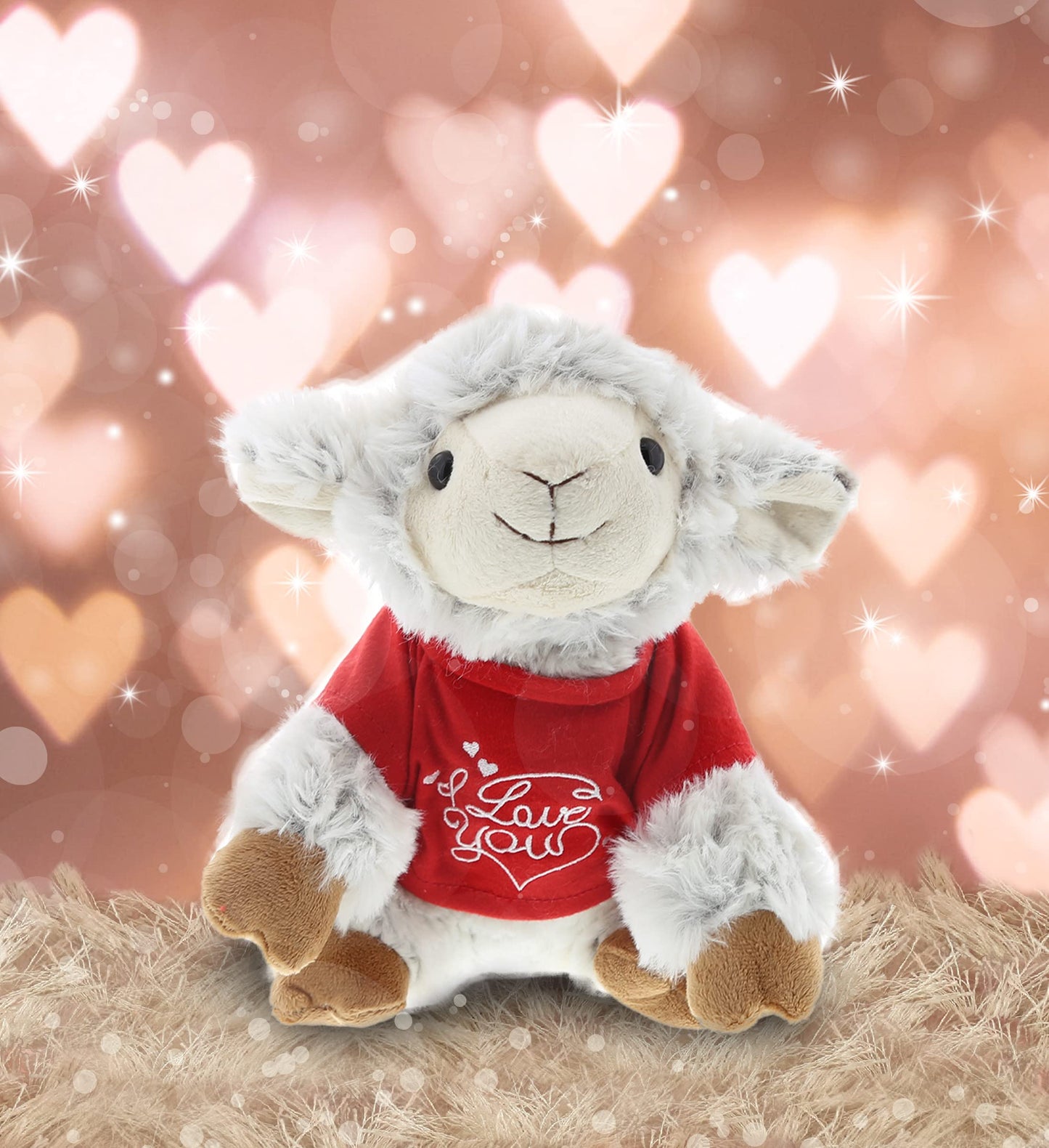 DolliBu I Love You Valentine Plush Squat Sheep - Cute Stuffed Animal with Red Shirt and Name Personalization Gift for Valentines Day, Birthday, Anniversary, Romantic Date - 8 Inches
