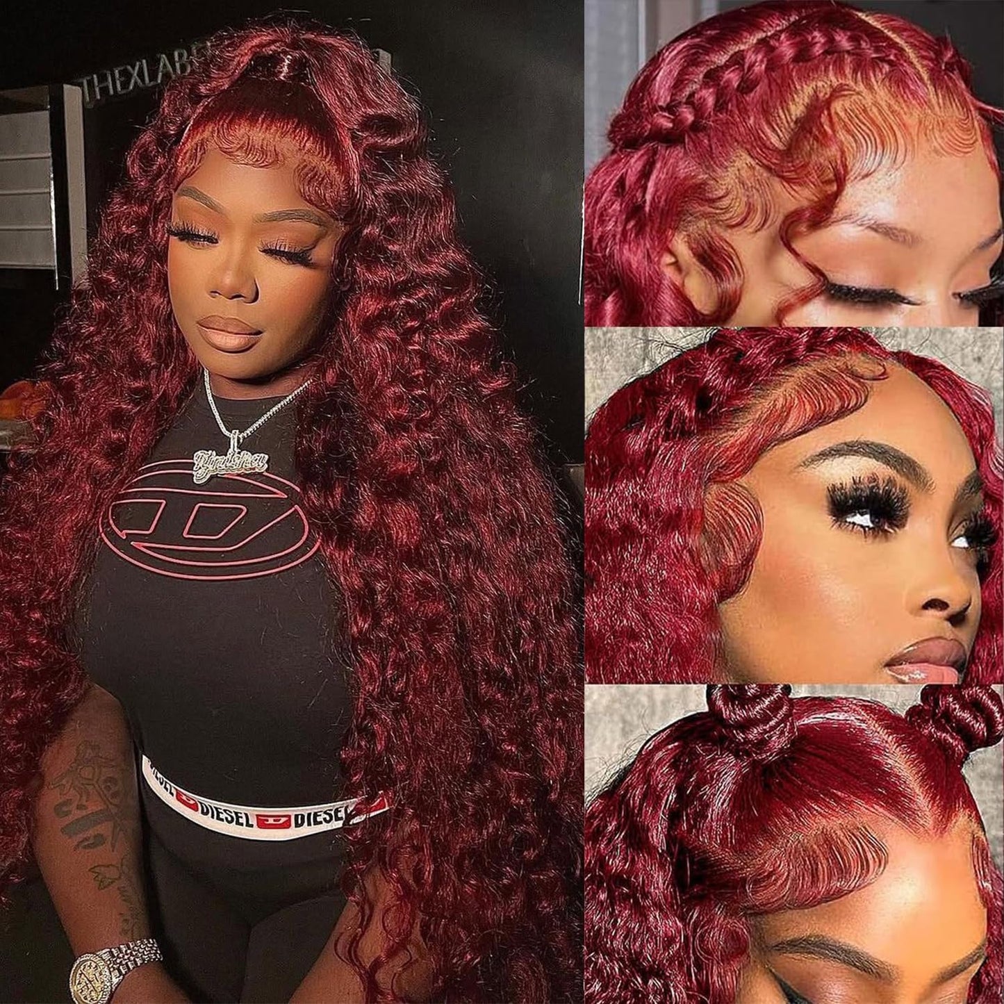 Simeider 34 Inch 13x6 Burgundy Lace Front Wigs Human Hair Deep Wave Red Frontal Deep Wave HD Lace Front Wigs Human Hair Red Burg